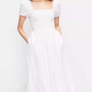 Petite smocked puff sleeve midi dress small petite